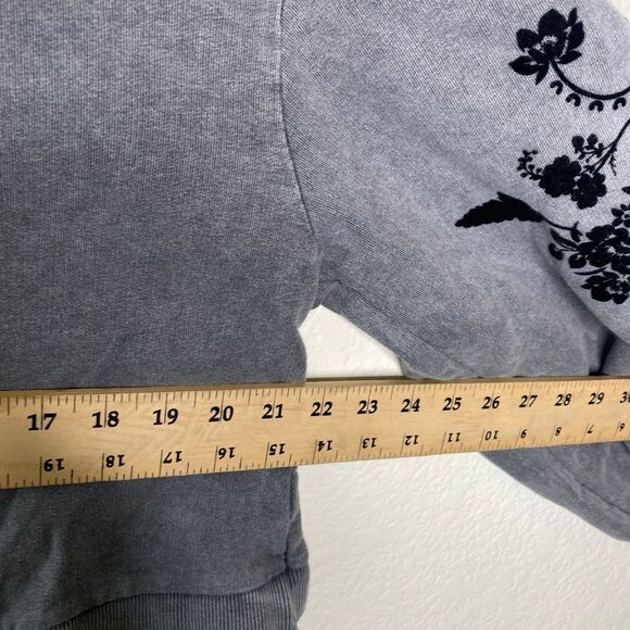Zara womens cotton crewneck sweater sweatshirt floral velvet design grunge L - Picture 7 of 8